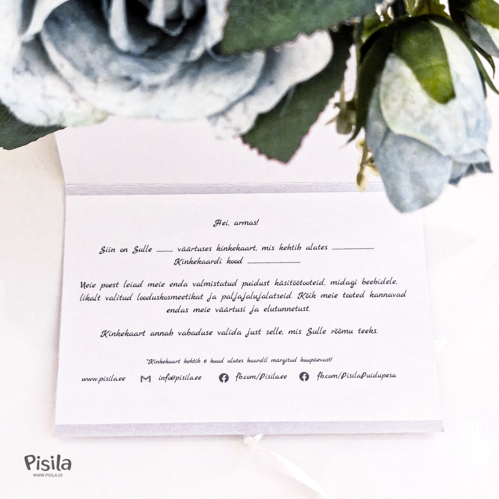 Pisila poe kinkekaart naisele , kinkekaart mehele, kinkekaart teismelisele, kinkekaart lapsevanemale.